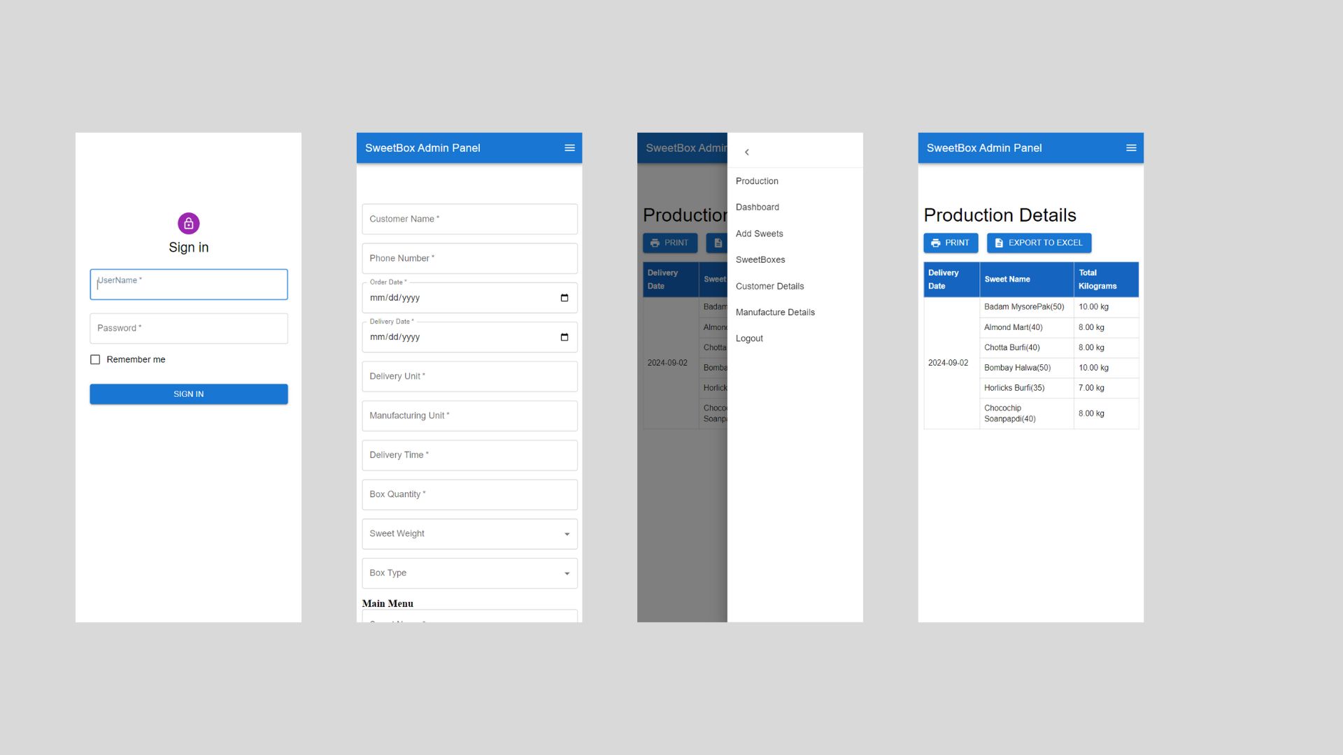 Screenshot of Production Tracking App